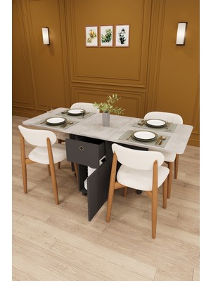 Asra Trend Lüks Katlanır Mutfak Yemek Masası Takımı %100 Mdf Pratik Çekmeceli Çalışma Masası Sandalye KMS04