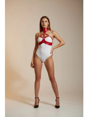 Pileli Store Kırmızı Kadın Kemer Suni Deri Vücut Korse Aksesuarı - APFT1237