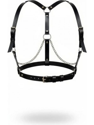 Pileli Store Siyah Kadın Kemer Deri Zincir Detaylı Vücut Aksesuarı - APFT215