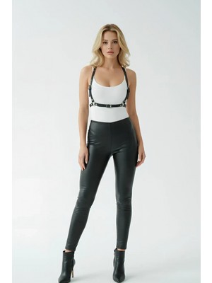 Pileli Store Siyah Kadın Kemer Deri Vücut Tokalı Aksesuar - APFT155