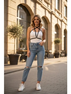 Pileli Store Siyah Kadın Kemer Çapraz Vücut Aksesuarı - APFT15