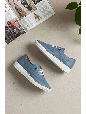 Ayakkabı Fuarı Elit 26YSLNVT04C Kadın Hakiki Deri Espadril Mavi