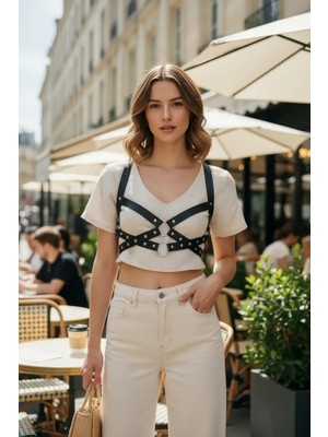 Pileli Store Siyah Kadın Kemer Metal Halkalı Çapraz Göğüs Aksesuarı - APFT1182