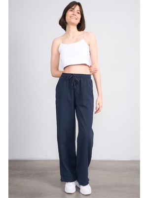 Volumex Y26 Z-233 Lacivert Kadın Bol Gabardin Pantolon