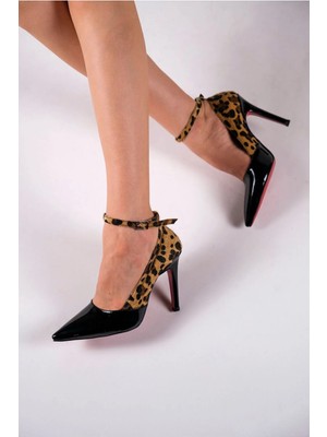 Ayakkabı Ateşi Siyah Rugan - Leopar Kadın Ince Topuklu Ayakkabı Stiletto Calit