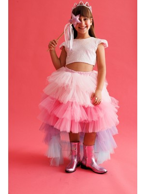 Le Mabelle Çok Renkli Payetli Bluz ve Kat Kat Kuyruklu Tül Etek Kız Çocuk Ikili Takım - Viven