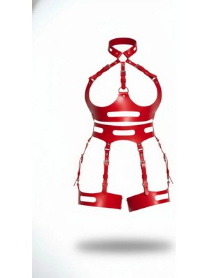 Pileli Store Kırmızı Jartiyer Harness Deri Ayarlanabilir Tokalı Vücut Kemerleri - APFT1302