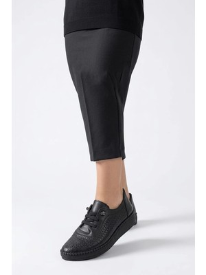 Ayakkabı Fuarı Elit 26YSLNVT04C Kadın Hakiki Deri Espadril Siyah