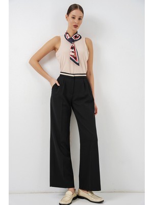 Bigdart Kadın Geniş Paça Kumaş Pantolon 30088 - Siyah