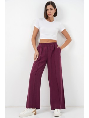 Bigdart Kadın Beli Lastikli Bol Paça Pantolon 30087 - Bordo