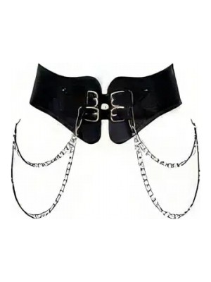 Pileli Store Siyah Kadın Kemer Zincir Detaylı Kalın Korse Kemer - APFT1274