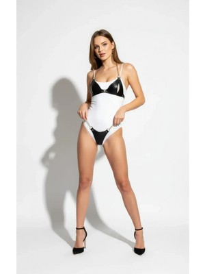 Pileli Store Siyah Kadın Kemer Suni Deri Zincir Detaylı Vücut Kemer - APFT1424