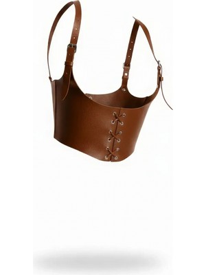 Pileli Store Taba Kadın Kemer Bağcıklı Deri Korse Bel Aksesuarı - APFT1428