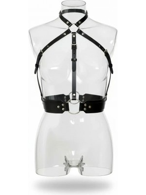 Pileli Store Siyah Kadın Kemer Deri Vücut Halka Detaylı Aksesuar - APFT1334