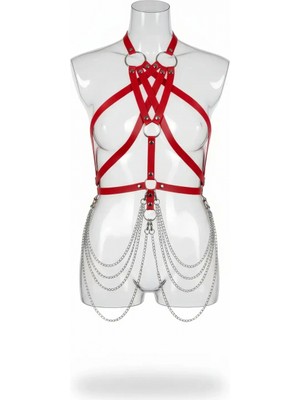 Pileli Store Kırmızı Kadın Kemer Zincir Detaylı Vücut Aksesuarı - APFT11