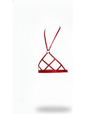 Pileli Store Kırmızı Kadın Kemer Deri Çapraz Kafes Vücut Kemeri - APFT187