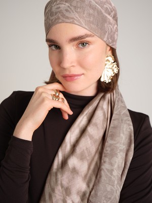 AYSHARA Yalaz Zebra Damask Desenli Çift Taraflı Şal - Krem Bej