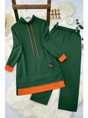 Modamorfo Turuncu Detaylı Iki Ip Penye Ikili Takım   -Zümrüt