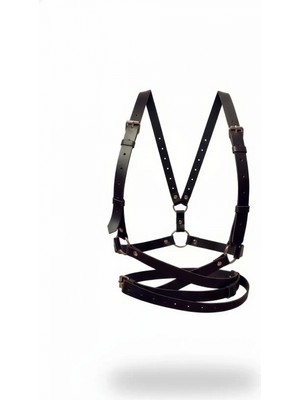 Pileli Store Siyah Kadın Kemer Çoklu Deri Vücut Harnessi - APFT1392