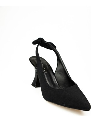 Kırcalı 9002 Siyah Cilt Arka Fiyonklu Topuklu Abiye Kadın Ayakkabı