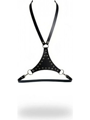 Pileli Store Siyah Kadın Kemer Zımbalı Deri Vücut Aksesuarı - APFT1279