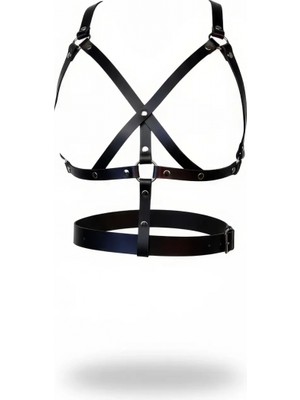 Pileli Store Siyah Kadın Kemer Deri Vücut Aksesuarı Çapraz Detaylı - APFT1294