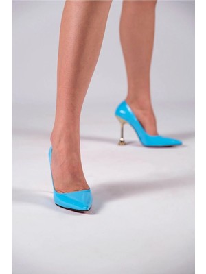 Ayakkabı Ateşi Bebe Mavi Rugan Kadın Özel Topuklu Tasarım Ayakkabı Stiletto Ozzie