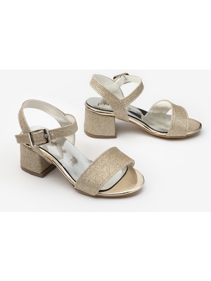 Le Mabelle Altın Tek Bantlı Bilekten Bağlamalı Kız Çocuk Topuklu Ayakkabı