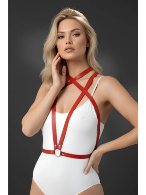 Pileli Store Kırmızı Kadın Kemer Çapraz Ince Deri Vücut Aksesuarı - APFT15