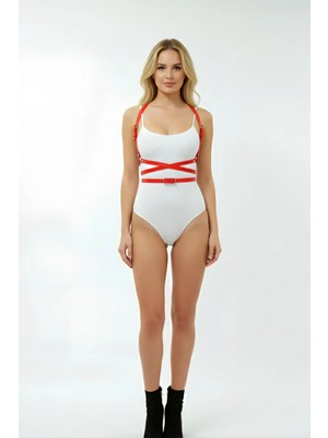 Pileli Store Kırmızı Kadın Kemer Çapraz Bantlı Vücut Aksesuarı - APFT172