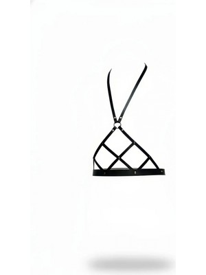 Pileli Store Siyah Kadın Kemer Deri Çapraz Şeritli Vücut Aksesuarı - APFT187