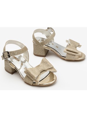 Le Mabelle Altın Bilekten Bağlamalı Fiyonklu Kız Çocuk Topuklu Ayakkabı