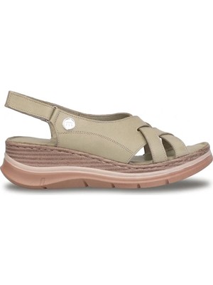 Mammamia D26YS-2615 Kadın Hakiki Deri Düz Sandalet Yeşil