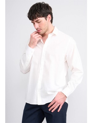 Mentality 2389 Erkek Uzun Kol Pamuk Flam Gömlek Beyaz