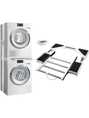 Sunup SN-30986 Çamaşır Makinesi ve Kurutma Makinesi Istifleme Seti - Kurutma Makinesi Önü Çamaşır Katlama Çekmecesi Aparatı Askılıklı