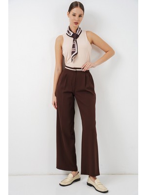 Bigdart Kadın Geniş Paça Kumaş Pantolon 30088 - Kahverengi