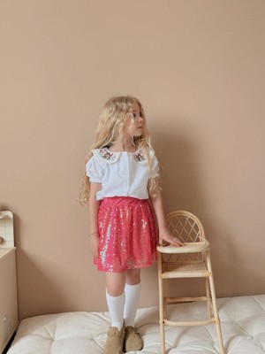 Butik Kız Çocuk %100 Pamuklu Payetli Etekli - Gömlekli 2'li Takım