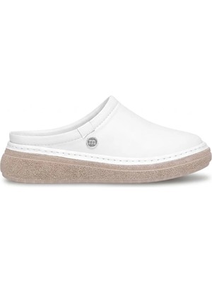 Mammamia D26YT-6140 Hakiki Deri Ortopedik Kadın Sabo Terlik Beyaz