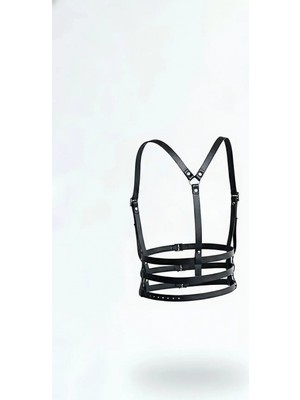 Pileli Store Siyah Kadın Kemer Deri Vücut Aksesuarı Çoklu Tokalı - APFT135