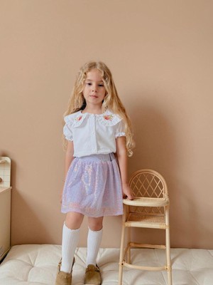 Butik Kız Çocuk %100 Pamuklu Payetli Etekli - Gömlekli 2'li Takım