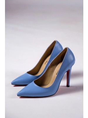 Ayakkabı Ateşi Bebe Mavi Cilt Kadın Ince Topuklu Ayakkabı Stiletto Yoshi