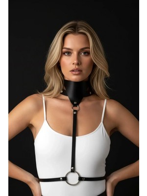 Pileli Store Siyah Kadın Kemer Metal Halka Detaylı Vücut Aksesuarı - APFT18