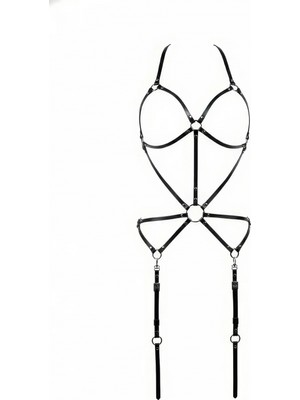 Pileli Store Siyah Body Harness Metal Halka Detaylı Ayarlanabilir Vücut Kemeri - APFT196