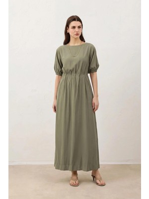 Antioch Haki Balon Kol Midi Kadın Elbise