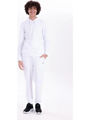 Piero Perla Gofre Baskı Logolu Regular Fit Kapüşonlu Erkek Beyaz Hoodie