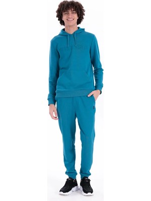 Piero Perla Gofre Baskı Logolu Regular Fit Kapüşonlu Erkek Kobalt Hoodie