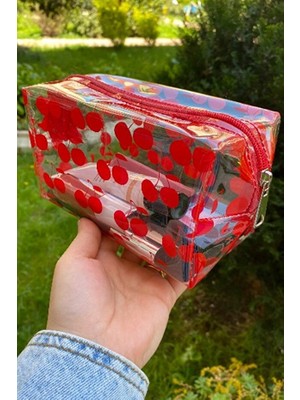 Kiraz Desenli Makyaj Çantası