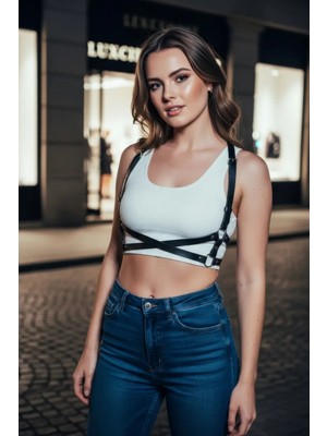 Pileli Store Siyah Kadın Kemer Suni Deri Çapraz Vücut Aksesuarı - APFT204