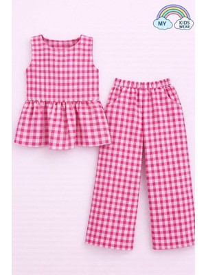 My Kids Wear Kız Çocuk Pötikareli Peplum Bluz ve Pantolon Takımı 12691