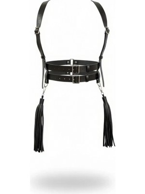 Pileli Store Siyah Kadın Kemer Çift Tokalı Omuz Detaylı Vücut Aksesuarı - APFT1393